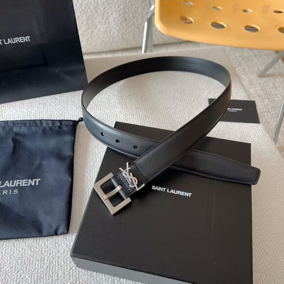 Black Leather Belt with Gold Buckle - Picture 1 of 7